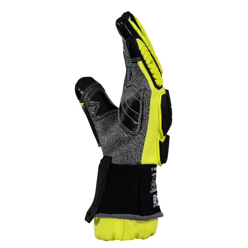 Side view of the palm side of a single Majestic Safety MFA15B glove emphasizing textured grip surface and bloodborne pathogen protective liner.