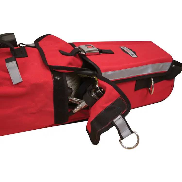 Close-up side view of True North Gear L-2 RIT Bag showing open compartment with padded interior, organized storage pockets, and durable zipper closure.