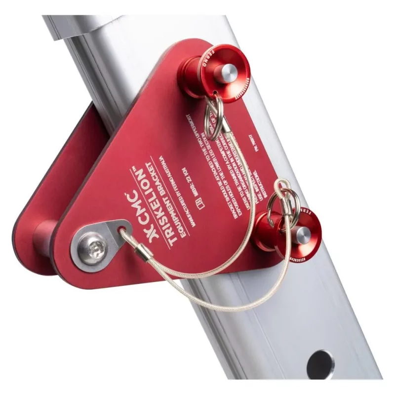 Close-up of the CMC™ Triskelion™ tripod leg featuring an attached equipment bracket for securing rescue tools and gear during operations.