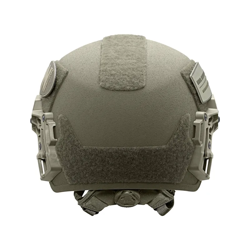 Back view of the Team Wendy® EXFIL® Ballistic Helmet in ranger green, displaying the retention system, rear rails, and contoured shell for secure, balanced protection.