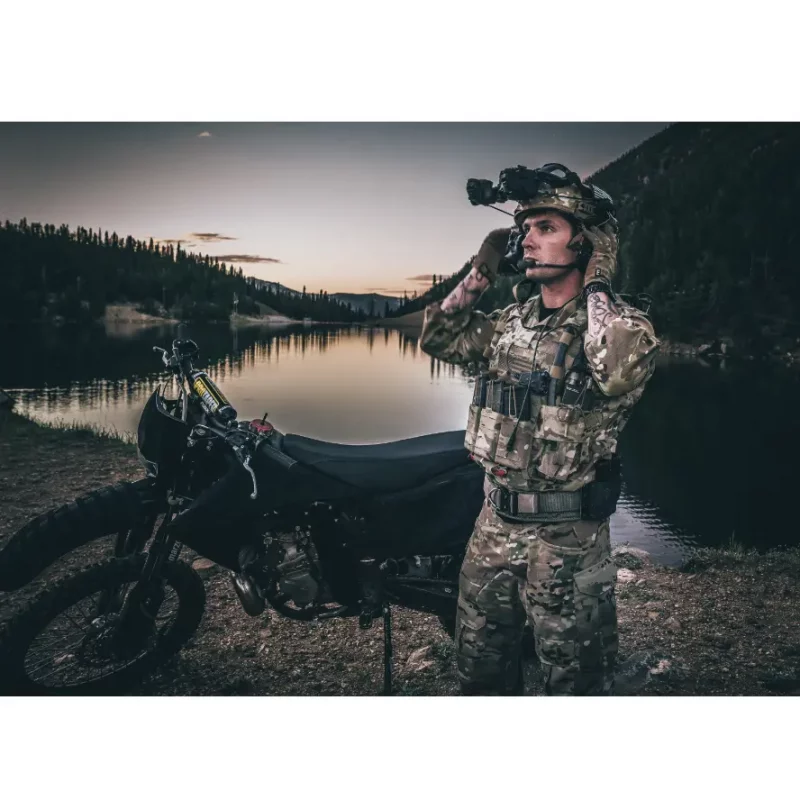 Military soldier wearing Team Wendy® EXFIL® Ballistic Helmet during tactical operations, demonstrating advanced protection and mission readiness.