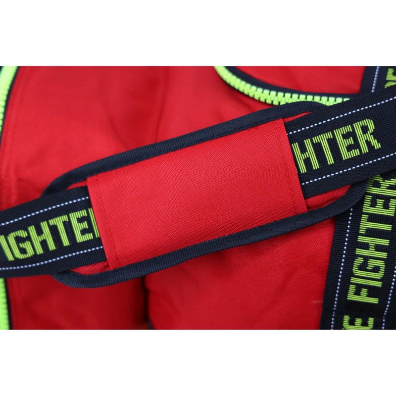 Closeup of carrying strap on Lightning X LXFB10 red variant, showing reinforced stitching and comfortable grip.