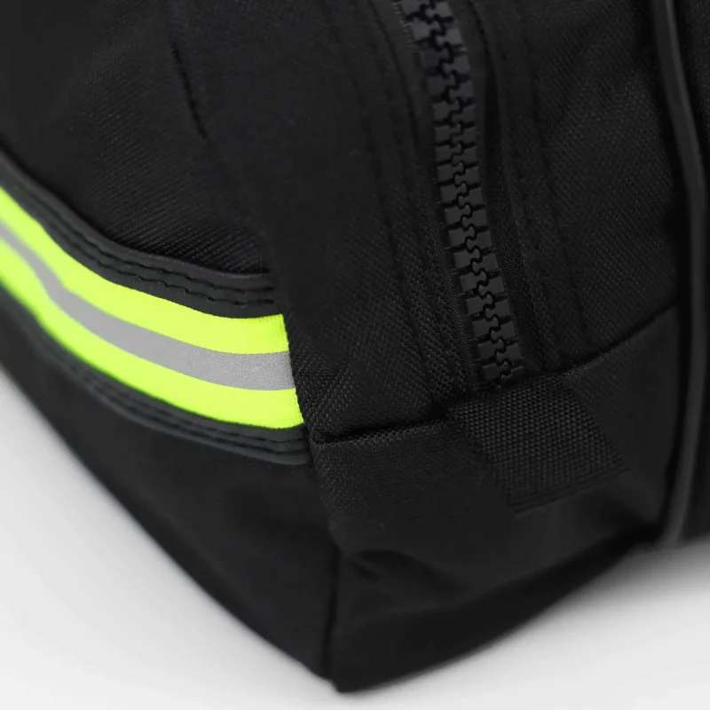 Closeup of Lightning X LXMB30 black variant side panel, emphasizing reinforced stitching and heavy-duty fabric.