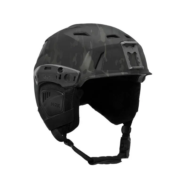 Front right side view of Team Wendy® M-216™ Backcountry Ski Helmet in MultiCam® black/gray, showcasing tactical-inspired design and comfort.
