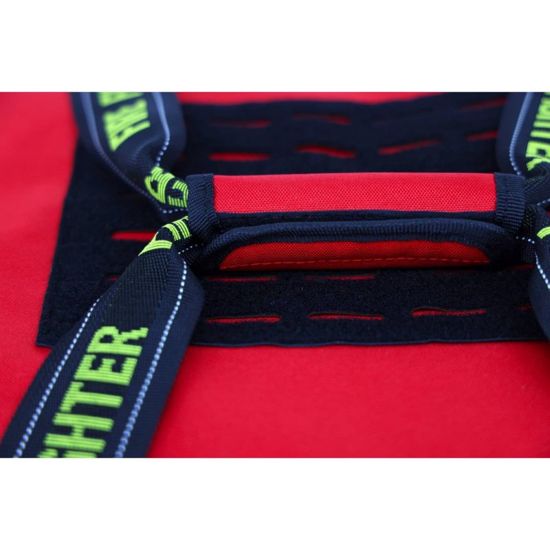 Closeup of top carrying handles on Lightning X LXFB10 red variant, emphasizing sturdy construction for easy transport.