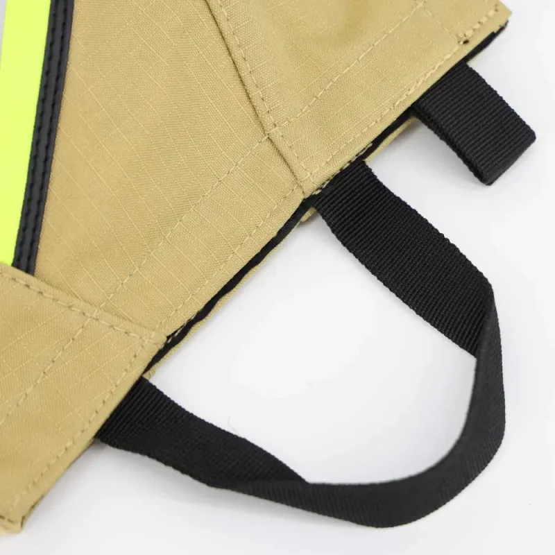 Closeup of carrying strap at the bottom of Lightning X LXFB30-XT Ripstop SCBA mask bag, highlighting reinforced stitching and durable materials.