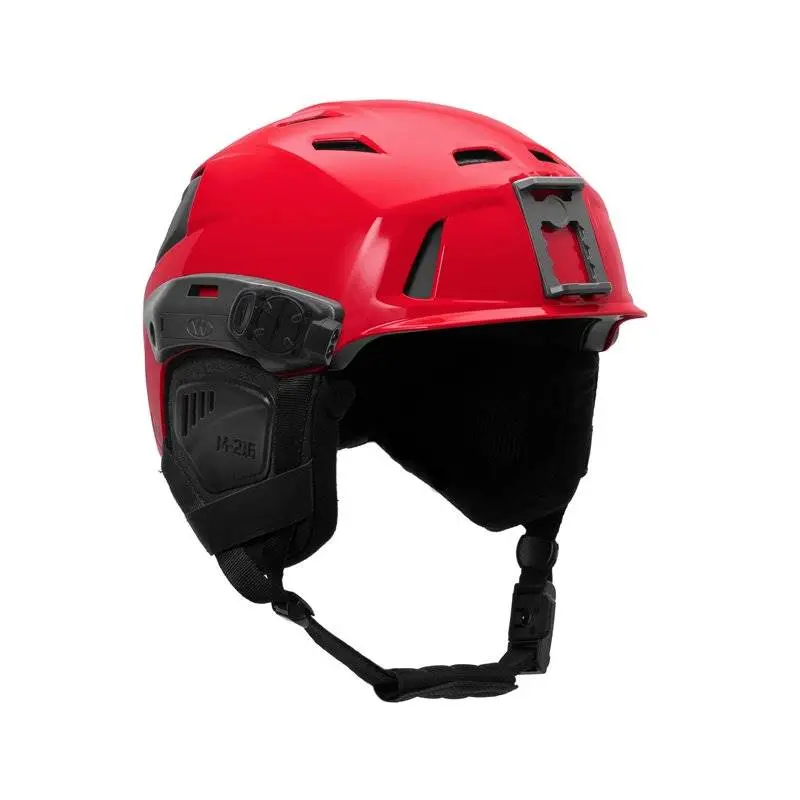 Team Wendy® M-216™ Backcountry Ski Helmet front right side view in red/gray, highlighting vibrant color and protective features.