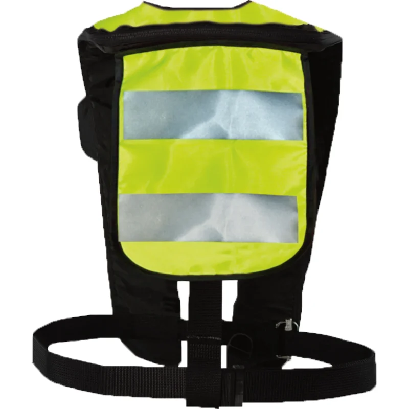 Back view of Mustang Survival® Hit High Visibility Inflatable PFD showing adjustable harness straps, reinforced stitching, and compact flotation bladder for reliable safety.