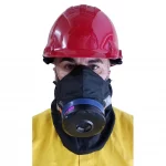 The Hot Shield® HS-4 FR Housing is a flame-resistant protective enclosure designed to securely house the Sundstrom SR-100 respirator, providing enhanced heat and flame protection in hazardous environments.