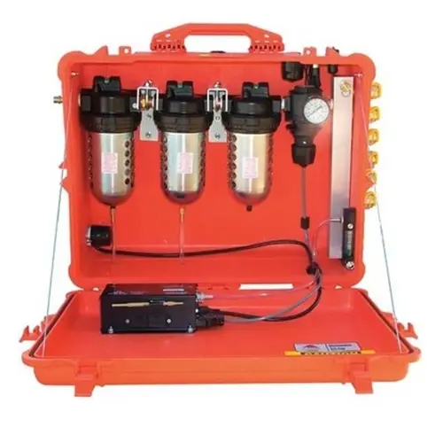 Air Systems® 100 CFM Breather-Box® Grade D filtration system with 123 CFM flow capacity and 6 couplings, providing reliable compressed air filtration for industrial environments.