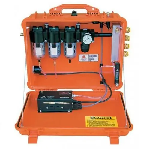 Air Systems® 100 CFM Breather-Box® filtration system with dual CO and O₂ monitoring capabilities and 4 couplings, ensuring safe and efficient compressed air quality control in industrial environments.