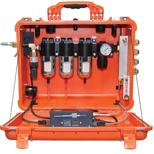 Air Systems® 50 CFM Auto-Air™ Breather-Box® filtration system with 79 CFM flow capacity and 4 couplings, designed for efficient compressed air filtration in industrial settings.