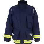 Lakeland® 911 Series Extrication Coat (EXCT) in navy blue, a heavy-duty, flame-resistant protective jacket designed for emergency rescue operations, offering reinforced durability, high visibility, and ergonomic comfort.
