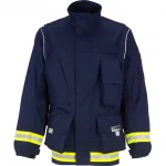 Lakeland® 911 Series Extrication Coat (EXCT) in navy blue, a heavy-duty, flame-resistant protective jacket designed for emergency rescue operations, offering reinforced durability, high visibility, and ergonomic comfort.