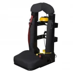 Empty Ziamatic™ QUIC-LOCK Mechanical SCBA Bracket attached to a firetruck seat, ready to securely hold a self-contained breathing apparatus (SCBA) cylinder for emergency use.