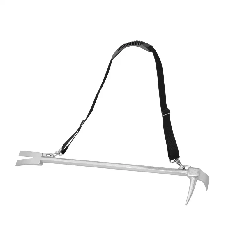 Ziamatic™ QUIC-BAR Tool with Rings – Chrome finish, laying down with strap attached, showcasing its ergonomic rings and secure carrying feature for easy transport and use.