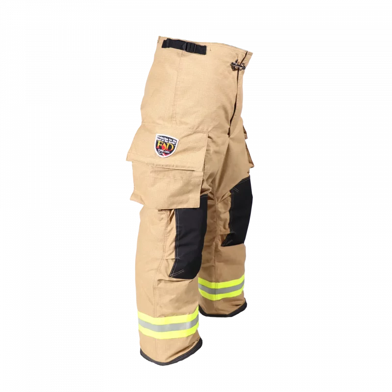 Side view of Fire-Dex® FXM Express custom turnout pants, designed for durability, flexibility, and firefighter protection in emergency situations.