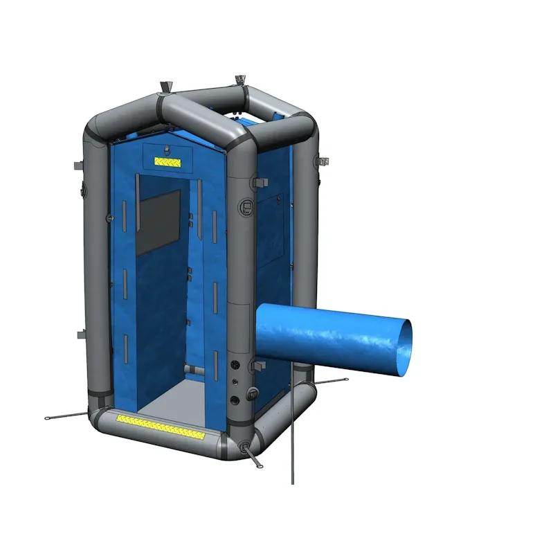 FSI® DAT1010S First Responder Decon Shower, rendered diagram showing inflatable frame and connecting air duct.