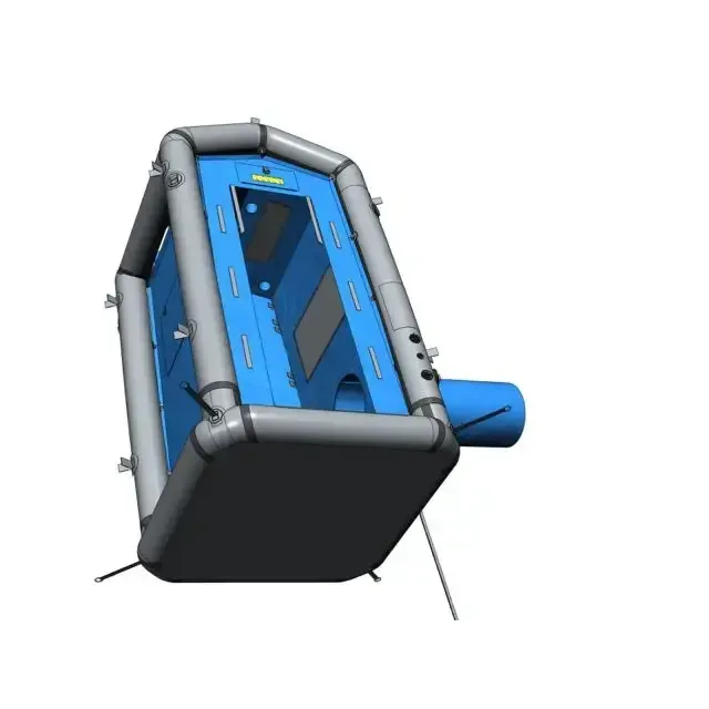 FSI® DAT1010S First Responder Decon Shower, rendered diagram tilted to show floor pan and air duct inlet.