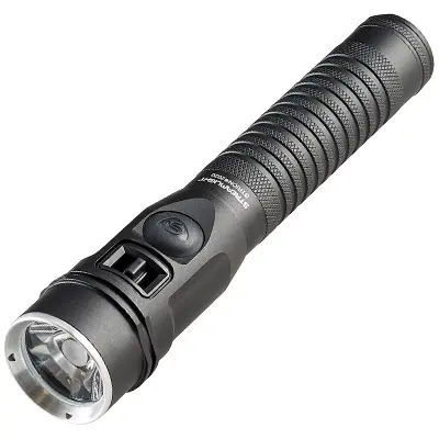 Streamlight® Strion® 2020 rechargeable LED flashlight in black aluminum with textured grip and side power switch.