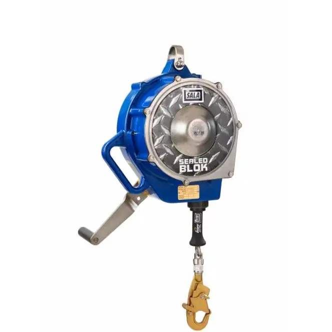 3M™ DBI-SALA® Sealed-Blok™ Self-Retracting Lifeline with 130 ft of galvanized steel cable, designed with a sealed housing for reliable fall protection in harsh and confined space environments.