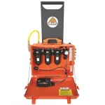 Air Systems® Blast-Air™ cart equipped with 100 CFM Breather-Box® filtration system, featuring 123 CFM flow capacity and 4 couplings for efficient and reliable compressed air delivery in industrial settings.