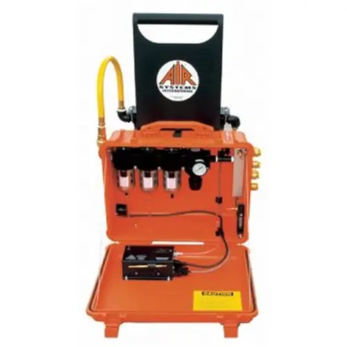 Air Systems® Blast-Air™ cart featuring a 30 CFM Breather-Box® filtration system with 48 CFM flow capacity and 2 to 3 couplings, designed for efficient and safe compressed air delivery in industrial environments.