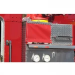 Husky® Cross-Lay Covers shown installed on the side of a firetruck, providing protective coverage and secure storage for cross-lay hoses during firefighting operations.