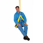 Worker seated securely in the 3M™ DBI-SALA® Bosun Chair with Cushion and Side Snaps, demonstrating comfortable and stable positioning for rope access or maintenance tasks at height.
