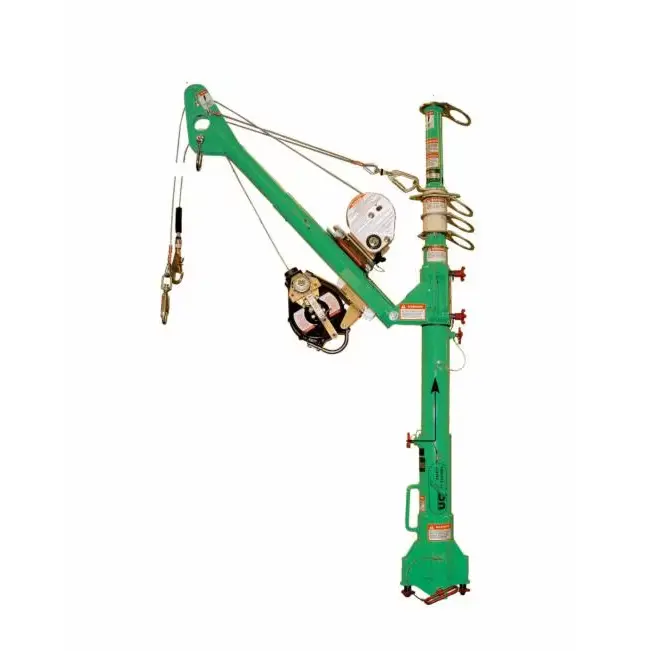 3M™ DBI-SALA® Advanced™ Davit Arm mounted on a Portable Fall Arrest Post, equipped with a winch and self-retracting lifeline (SRL) attached, offering secure and controlled fall protection and retrieval during confined space and elevated work.