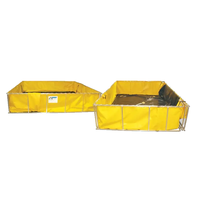 Two Husky® Leading Edge® Folding Frame Portable Tanks positioned side by side, showcasing their sturdy folding frames and durable liners for efficient water storage during firefighting and emergency operations.