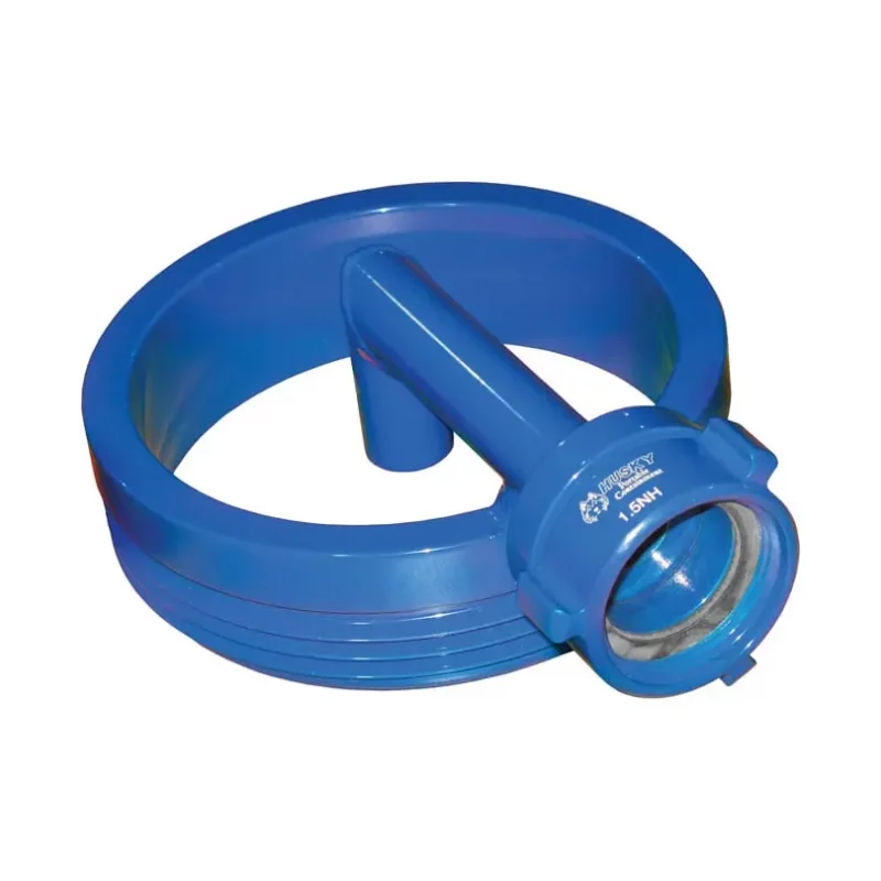 Front left side view of a Husky® Power Jet Siphon, highlighting its sturdy build and efficient design for rapid water transfer in firefighting and industrial fluid handling.