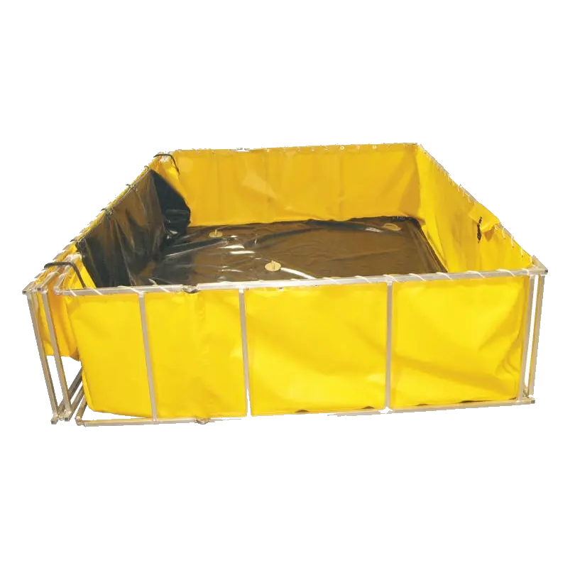 Top front view of a Husky® Leading Edge® Folding Frame Portable Tank, highlighting its rigid folding frame and spacious water storage liner designed for rapid deployment in firefighting and emergency response.