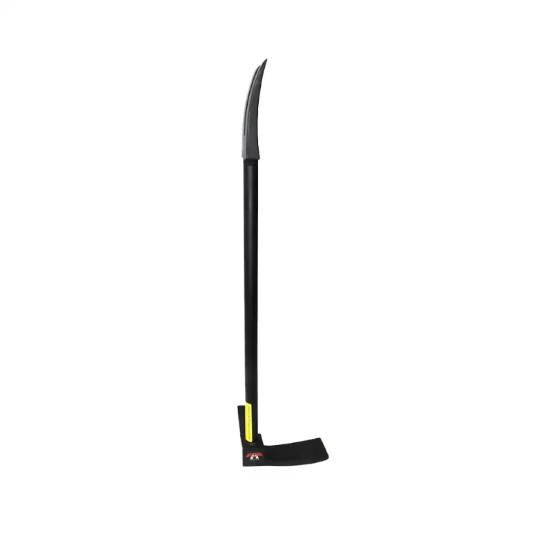 JTC Halligan Jersey Bar standing upright on its end, showcasing its heavy-duty forged steel construction and ergonomic handle, ready for forcible entry and rescue operations.