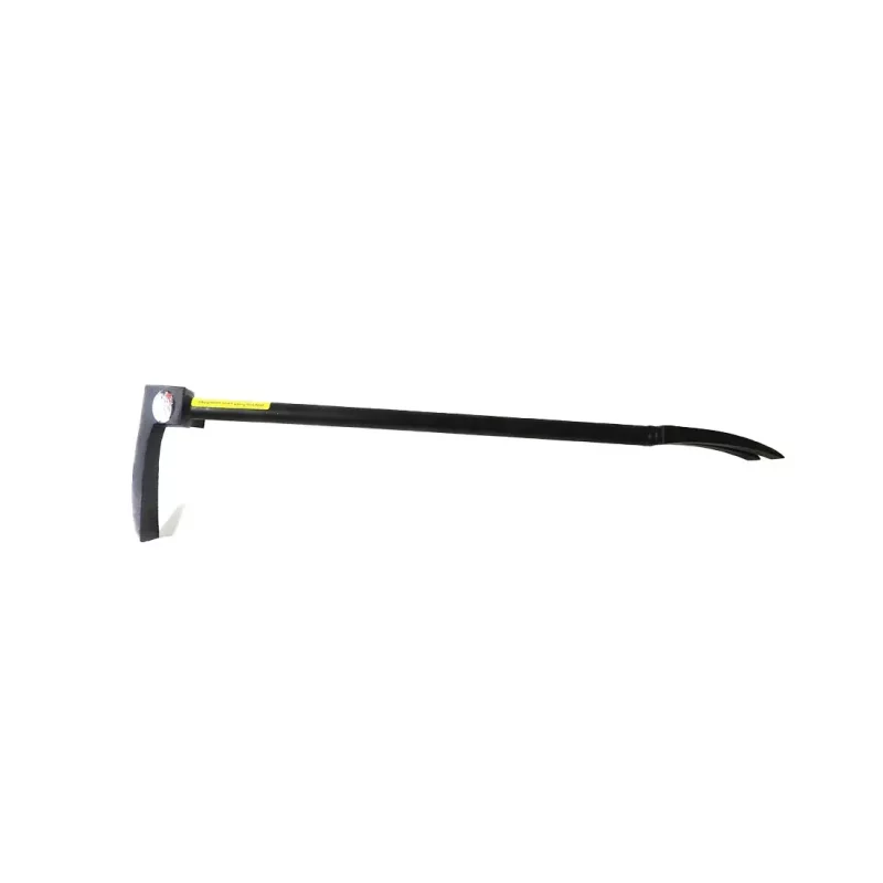 Side view of the JTC Halligan Jersey Bar standing upright on its prying end, highlighting its heavy-duty forged steel build and ergonomic handle designed for forcible entry and rescue operations.