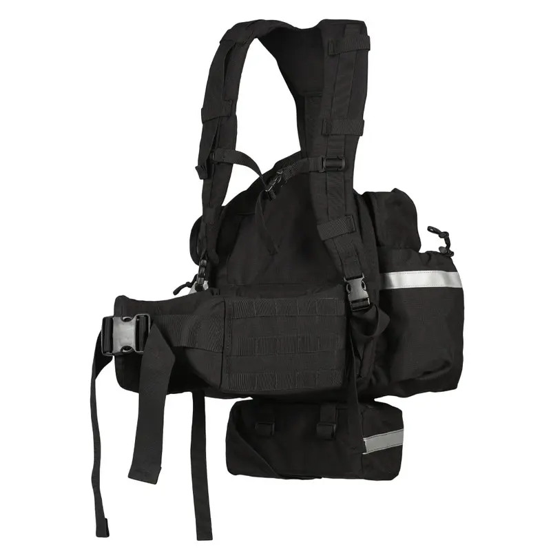 Back side view of the True North Gear Fireball™ Pack in black, featuring padded shoulder straps, reinforced stitching, and multiple external pockets for durable, organized, and comfortable carrying during emergency response.