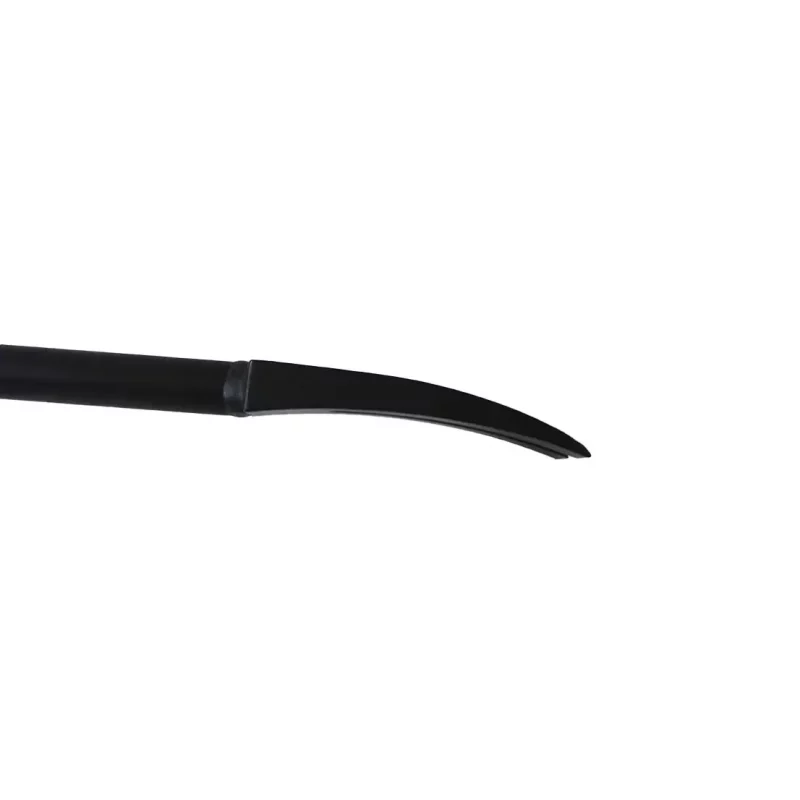 Side view close-up of the prying end of the JTC Halligan Jersey Bar, highlighting the reinforced forged steel tip and ergonomic design for strong leverage in forcible entry.