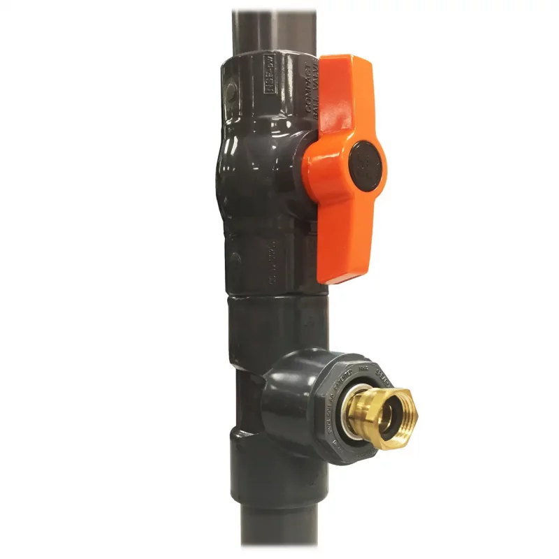 Close-up of the frame with nozzle port on the DQE® HMK1101A Standard Decontamination Shower System, highlighting the connection point for water spray during emergency decontamination.