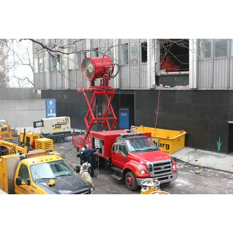 Tempest Mobile Ventilation Unit MVU-48 mounted on a truck in use, providing powerful large-scale airflow and smoke ventilation during emergency operations.
