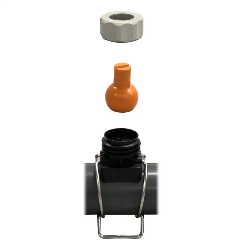 Close-up of the interior frame components of the DQE® HMK1101A Standard Decontamination Shower System, highlighting the connectors and fittings used to securely join the frame sections for stable setup.