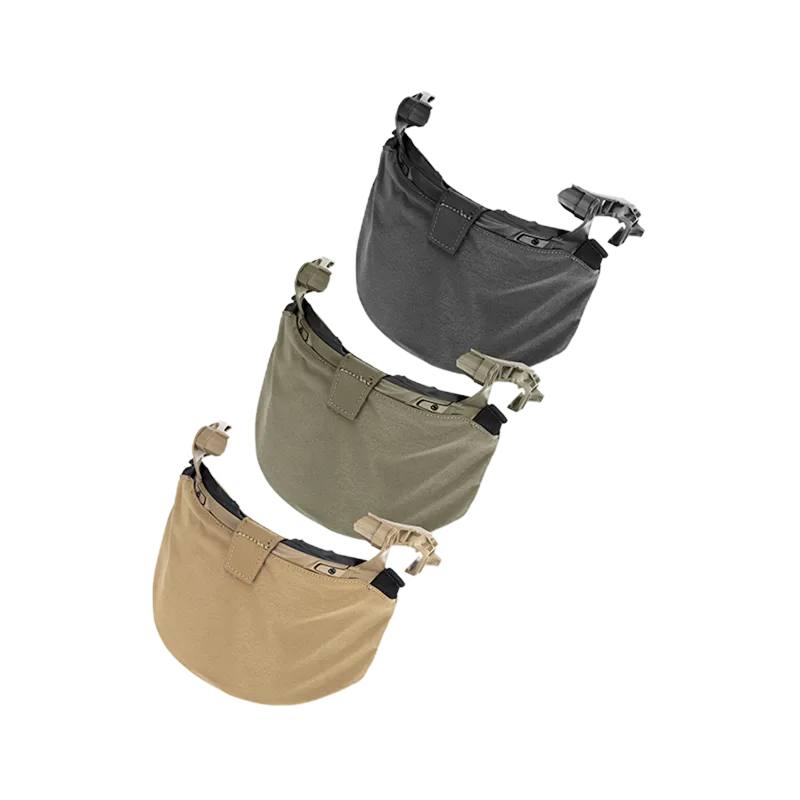 Three EXFIL® Team Wendy® helmet cloth covers in coyote brown, ranger green, and black, displaying color variations and durable fabric design for field customization.
