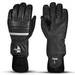 MajFire M7W Structural Firefighting Kangaroo Leather Gloves – Wristlet shown in black leather with perforated palm grip and reinforced stitching, featuring a Kevlar® knit wristlet cuff for a secure fit, enhanced dexterity, and reliable heat protection.