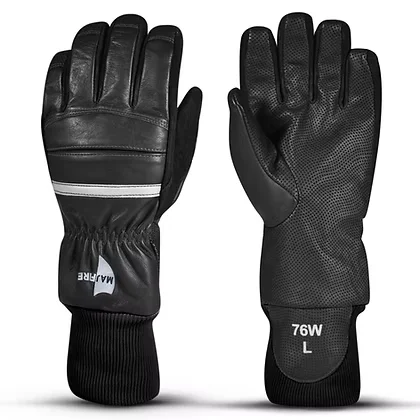 MajFire M7W Structural Firefighting Kangaroo Leather Gloves – Wristlet shown in black leather with perforated palm grip and reinforced stitching, featuring a Kevlar® knit wristlet cuff for a secure fit, enhanced dexterity, and reliable heat protection.