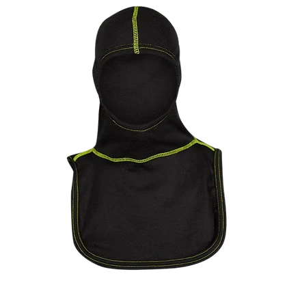 MajFire PRO-X2 VSSY BLK Hood shown in black flame-resistant fabric with high-visibility contrast stitching, featuring a full-coverage design for enhanced protection, comfort, and a secure fit.