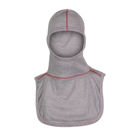 MajFire PRO-X2 VSRED GY Hood shown in grey flame-resistant fabric with red contrast stitching, featuring a full-coverage design for enhanced protection, comfort, and a secure fit.