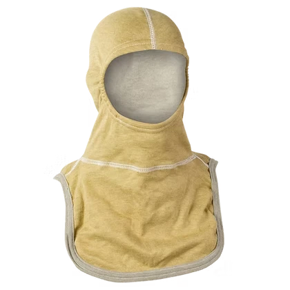 MajFire PRO-X2 PG Hood shown in gold flame-resistant fabric with reinforced seams, featuring a full-coverage design for enhanced thermal protection, comfort, and a secure fit.