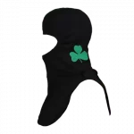 MajFire PRO-X2 FI Shamrock BLK Hood shown in black flame-resistant fabric with green shamrock graphic, featuring a full-coverage design for enhanced protection, comfort, and a secure fit.