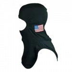 MajFire PRO-X2 EMB Flag BLK Hood shown in black flame-resistant fabric with embroidered American flag detail, featuring a full-coverage design for enhanced protection, comfort, and a secure fit.