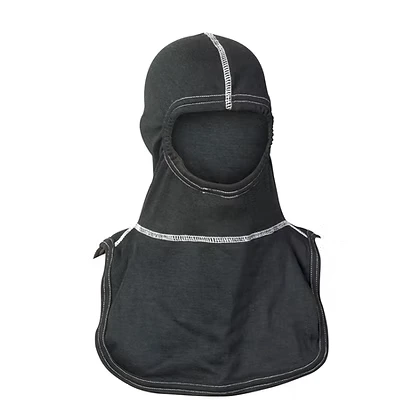 MajFire PRO-X2 CX6 Hood shown in black flame-resistant fabric with contrast stitching, featuring a full-coverage design for enhanced thermal protection, comfort, and a secure fit.