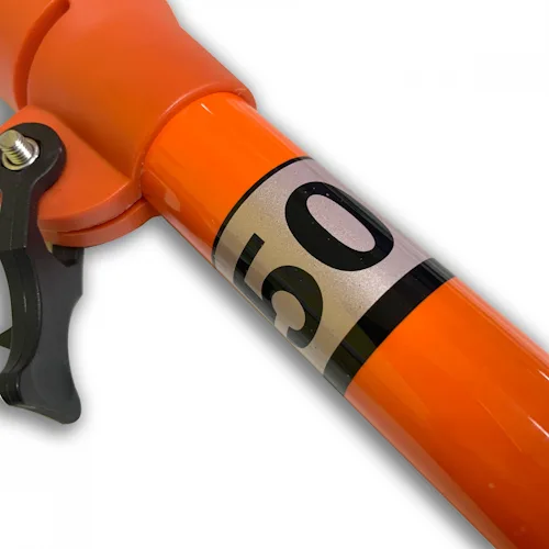 Close-up of the Northern Diver 1.7m Telescopic Wading Pole, showing the orange shaft with black locking clamp and length markings.